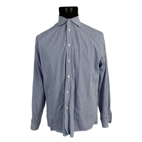 Tommy Hilfiger Men's Slim Fit Blue White Check Long Sleeve Button Front Shirt 17 - Picture 2 of 9